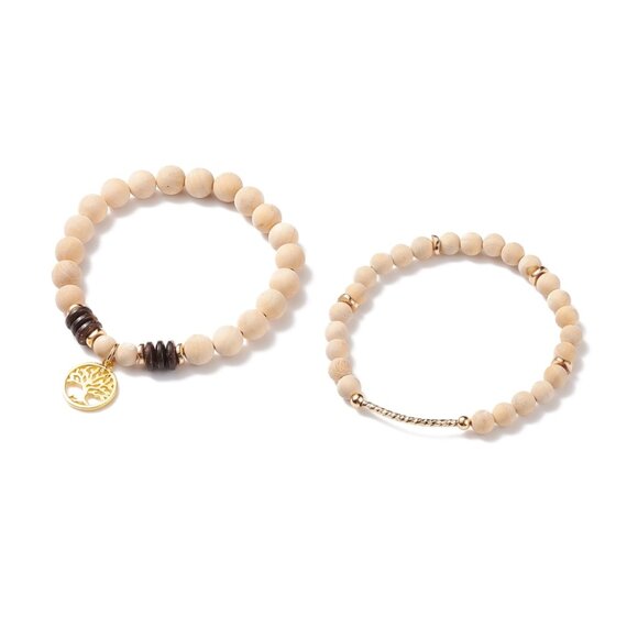 NWOT 2Pc stackable Bracelets, Tree of Life Charm Stretch Stretchy Bracelet Set - Picture 4 of 6